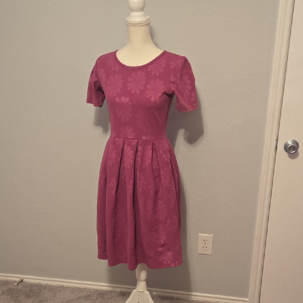 LuLaRoe Purple Pleated Midi Dress Fit and Flare